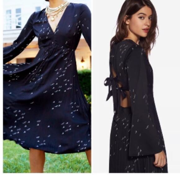 Avec Le Filled Black Lighting bolt print open back midi Dress size 0 - Picture 2 of 13